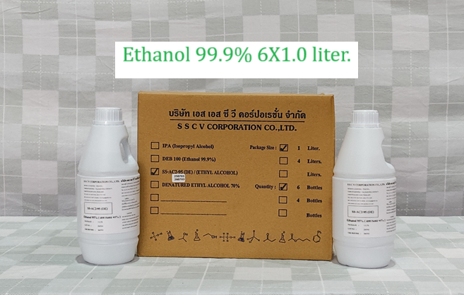Ethanol 99.9% 6X1.0 liter. เอทานอล 99(6-Bottles).